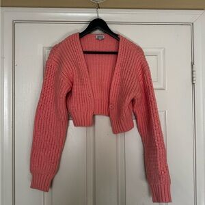 Beginning Boutique- Pink/Coral Cropped Knit Sweater